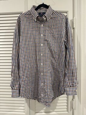 Vineyard Vines Brown and Blue Gingham Button-Down Shirt